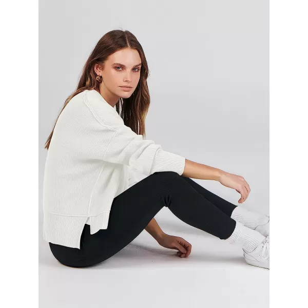 imageANRABESS Women Crewneck Batwing Sleeve Oversized Side Slit Ribbed Knit Crop Pullover Sweater TopWhite