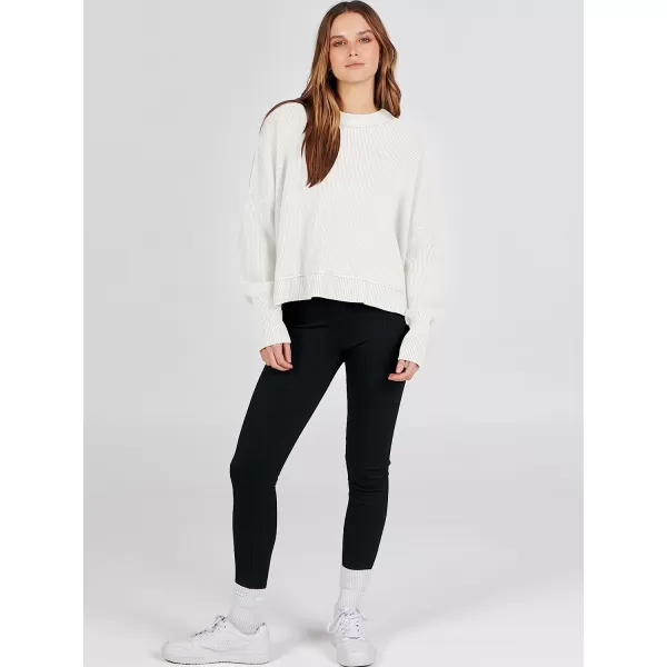 imageANRABESS Women Crewneck Batwing Sleeve Oversized Side Slit Ribbed Knit Crop Pullover Sweater TopWhite