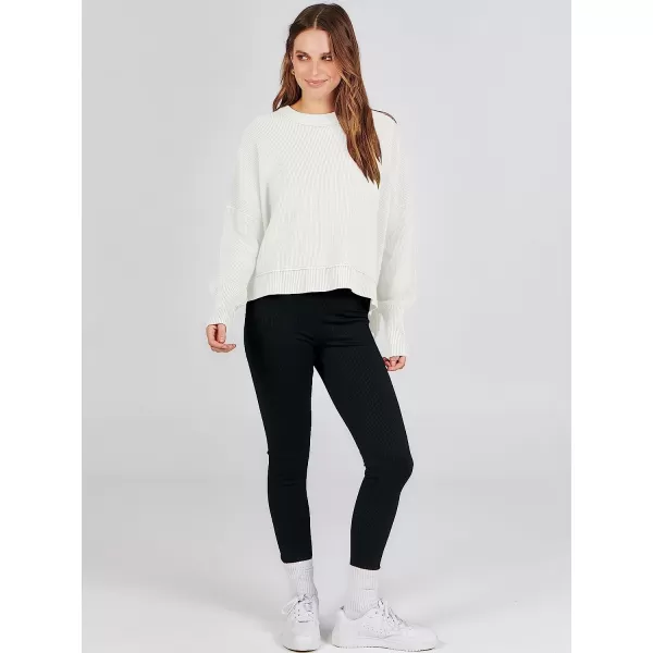 imageANRABESS Women Crewneck Batwing Sleeve Oversized Side Slit Ribbed Knit Crop Pullover Sweater TopWhite