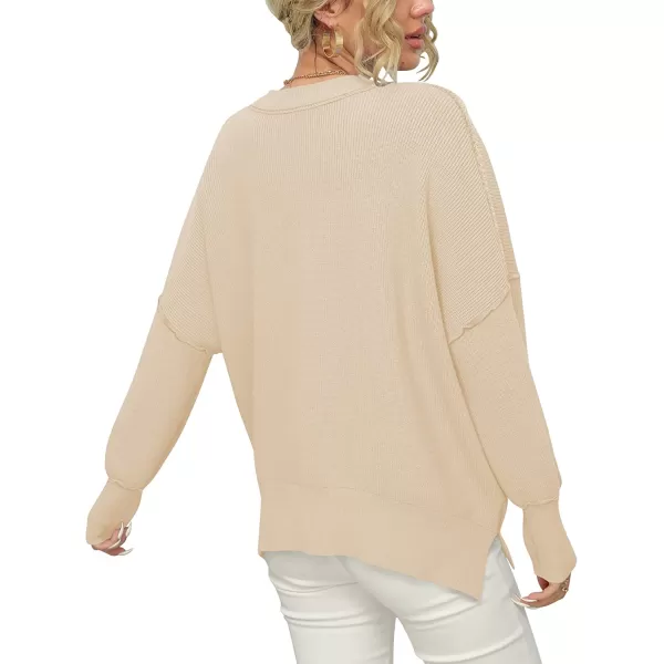 imageANRABESS Women Crewneck Batwing Sleeve Oversized Side Slit Ribbed Knit Pullover Sweater TopApricot