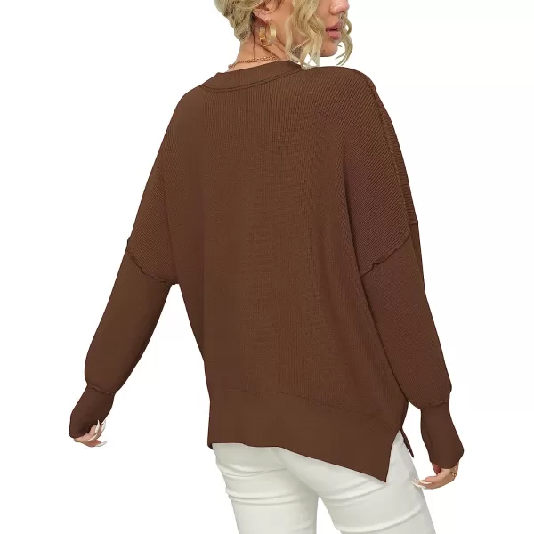 imageANRABESS Women Crewneck Batwing Sleeve Oversized Side Slit Ribbed Knit Pullover Sweater TopCoffee