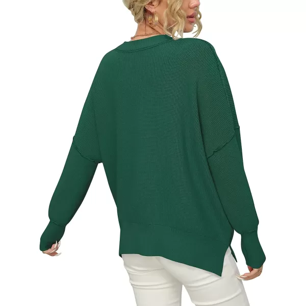 imageANRABESS Women Crewneck Batwing Sleeve Oversized Side Slit Ribbed Knit Pullover Sweater TopDark Green