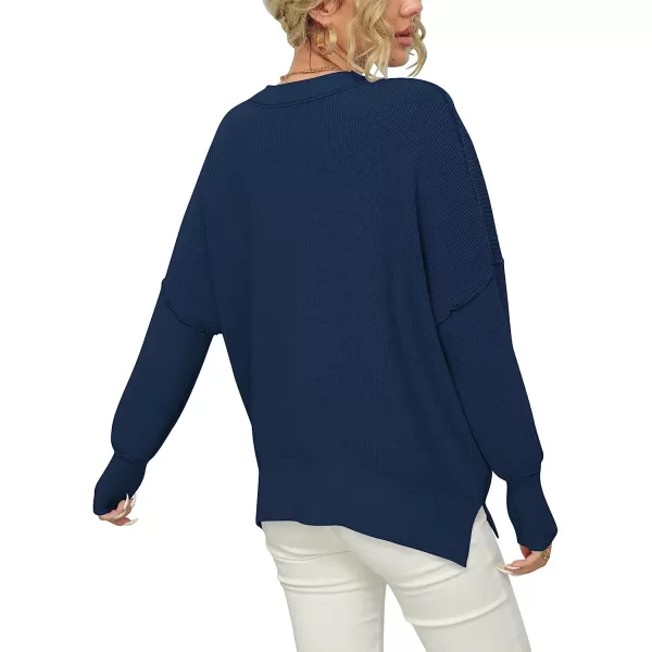 imageANRABESS Women Crewneck Batwing Sleeve Oversized Side Slit Ribbed Knit Pullover Sweater TopDeep Blue