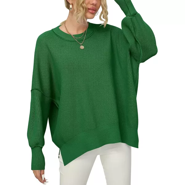 imageANRABESS Women Crewneck Batwing Sleeve Oversized Side Slit Ribbed Knit Pullover Sweater TopForest