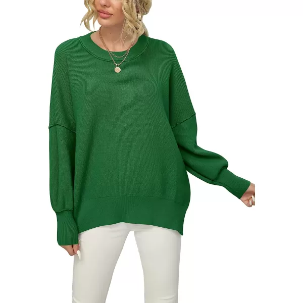 imageANRABESS Women Crewneck Batwing Sleeve Oversized Side Slit Ribbed Knit Pullover Sweater TopForest