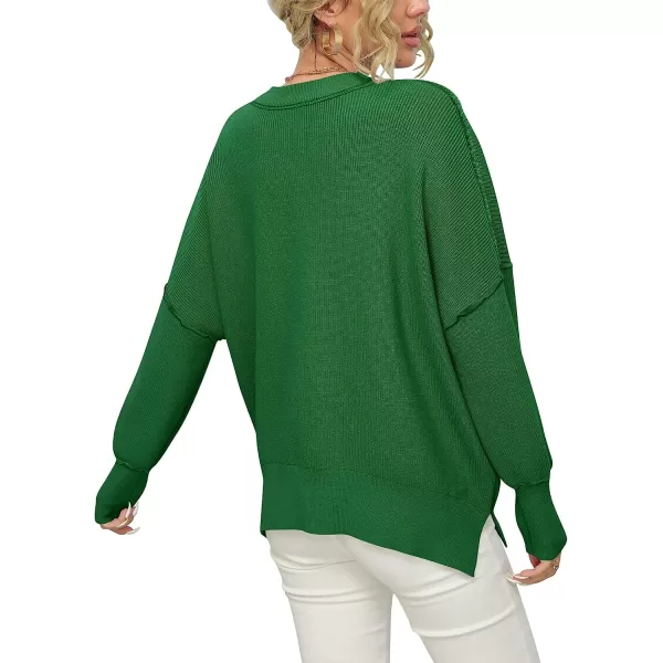 imageANRABESS Women Crewneck Batwing Sleeve Oversized Side Slit Ribbed Knit Pullover Sweater TopForest