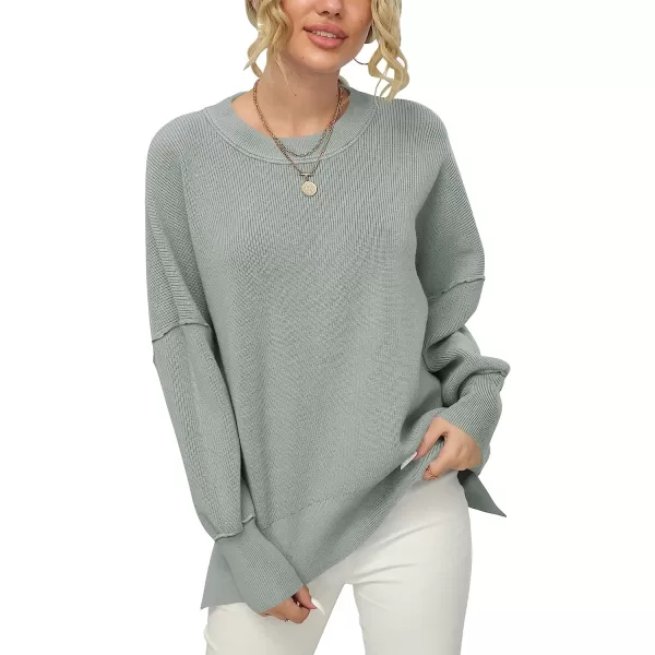 imageANRABESS Women Crewneck Batwing Sleeve Oversized Side Slit Ribbed Knit Pullover Sweater TopGray