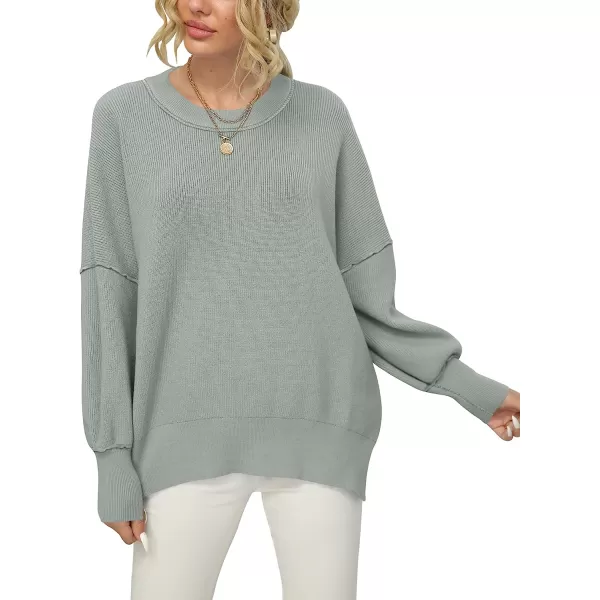 imageANRABESS Women Crewneck Batwing Sleeve Oversized Side Slit Ribbed Knit Pullover Sweater TopGray