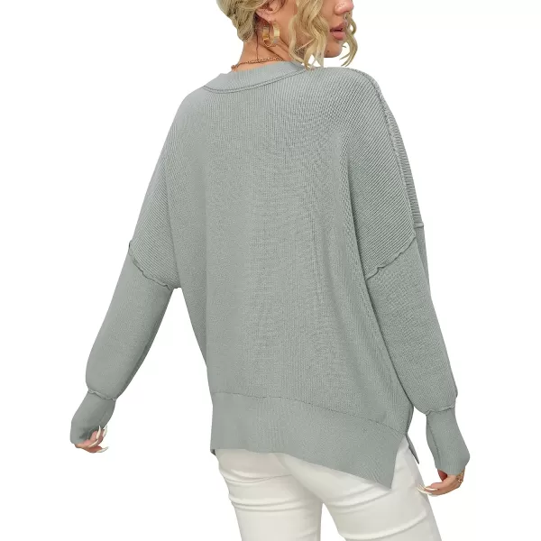 imageANRABESS Women Crewneck Batwing Sleeve Oversized Side Slit Ribbed Knit Pullover Sweater TopGray