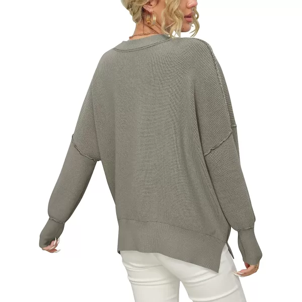 imageANRABESS Women Crewneck Batwing Sleeve Oversized Side Slit Ribbed Knit Pullover Sweater TopGray Coffee