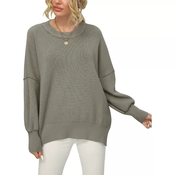 imageANRABESS Women Crewneck Batwing Sleeve Oversized Side Slit Ribbed Knit Pullover Sweater TopGray Coffee