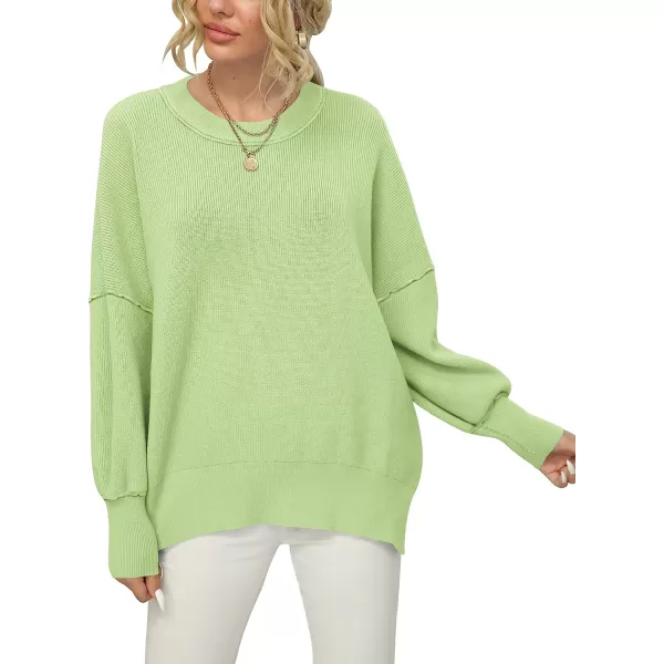 imageANRABESS Women Crewneck Batwing Sleeve Oversized Side Slit Ribbed Knit Pullover Sweater TopGreen