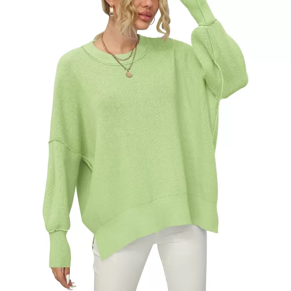 imageANRABESS Women Crewneck Batwing Sleeve Oversized Side Slit Ribbed Knit Pullover Sweater TopGreen