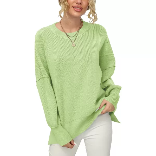 imageANRABESS Women Crewneck Batwing Sleeve Oversized Side Slit Ribbed Knit Pullover Sweater TopGreen
