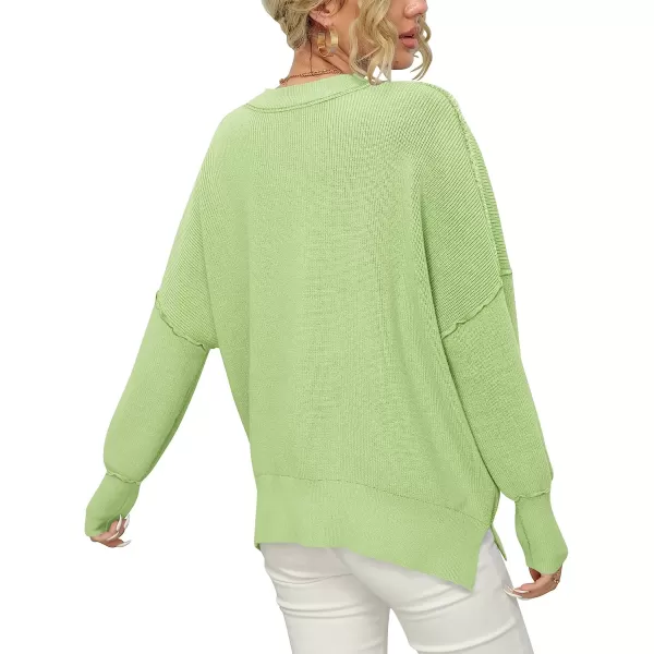 imageANRABESS Women Crewneck Batwing Sleeve Oversized Side Slit Ribbed Knit Pullover Sweater TopGreen
