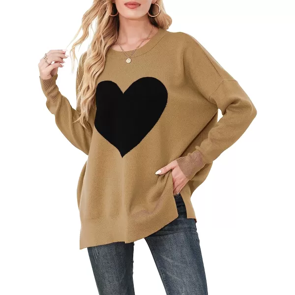 imageANRABESS Women Crewneck Batwing Sleeve Oversized Side Slit Ribbed Knit Pullover Sweater TopHeart Black