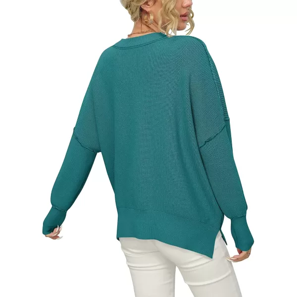 imageANRABESS Women Crewneck Batwing Sleeve Oversized Side Slit Ribbed Knit Pullover Sweater TopOpal