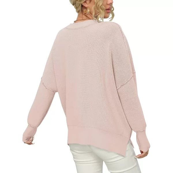 imageANRABESS Women Crewneck Batwing Sleeve Oversized Side Slit Ribbed Knit Pullover Sweater TopPink