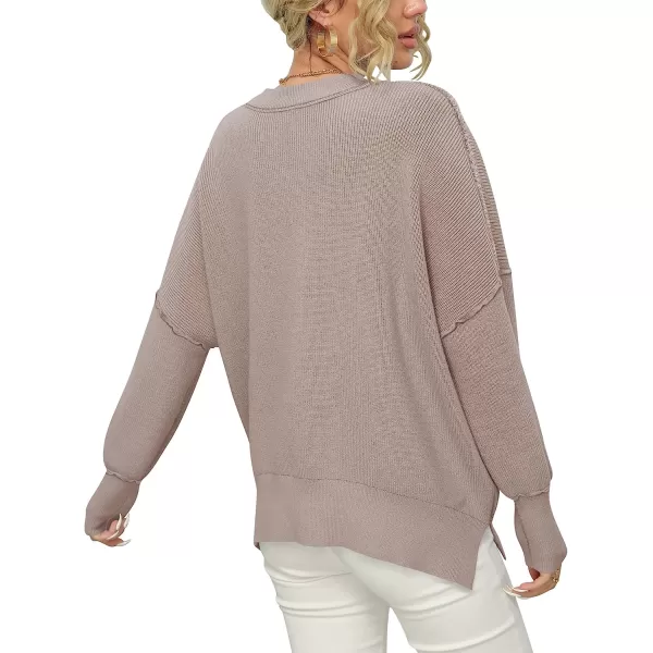imageANRABESS Women Crewneck Batwing Sleeve Oversized Side Slit Ribbed Knit Pullover Sweater TopPink Apricot