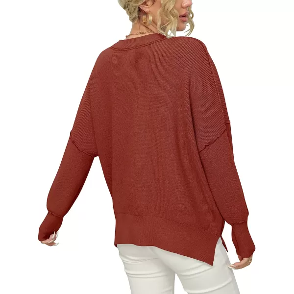 imageANRABESS Women Crewneck Batwing Sleeve Oversized Side Slit Ribbed Knit Pullover Sweater TopRust