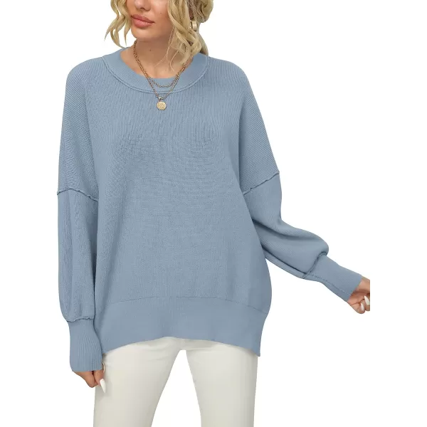 imageANRABESS Women Crewneck Batwing Sleeve Oversized Side Slit Ribbed Knit Pullover Sweater TopSky Blue