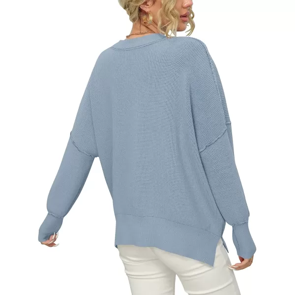 imageANRABESS Women Crewneck Batwing Sleeve Oversized Side Slit Ribbed Knit Pullover Sweater TopSky Blue