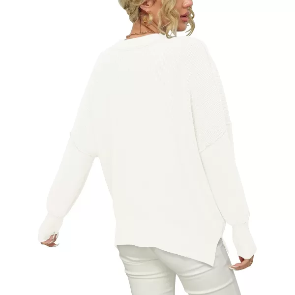 imageANRABESS Women Crewneck Batwing Sleeve Oversized Side Slit Ribbed Knit Pullover Sweater TopWhite