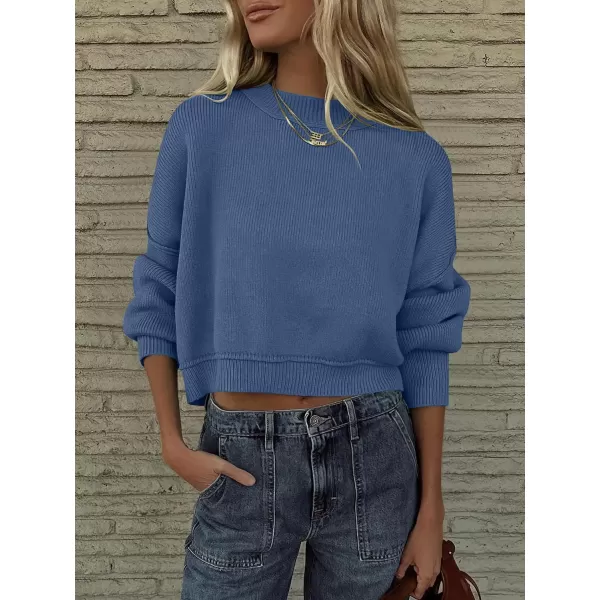 imageANRABESS Women Crewneck Cropped Sweater Batwing Sleeve 2023 Trendy Oversized Side Slit Ribbed Knit Pullover Sweater TopBlue