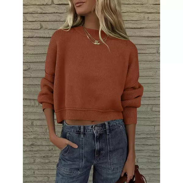 imageANRABESS Women Crewneck Cropped Sweater Batwing Sleeve 2023 Trendy Oversized Side Slit Ribbed Knit Pullover Sweater TopCaramel