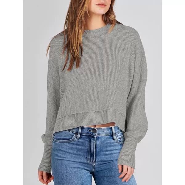 imageANRABESS Women Crewneck Cropped Sweater Batwing Sleeve 2023 Trendy Oversized Side Slit Ribbed Knit Pullover Sweater TopGrey