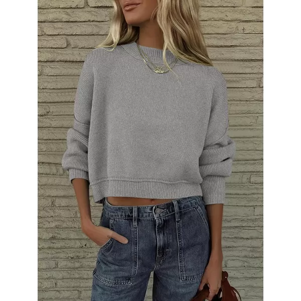 imageANRABESS Women Crewneck Cropped Sweater Batwing Sleeve 2023 Trendy Oversized Side Slit Ribbed Knit Pullover Sweater TopGrey