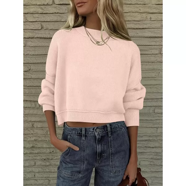 imageANRABESS Women Crewneck Cropped Sweater Batwing Sleeve 2023 Trendy Oversized Side Slit Ribbed Knit Pullover Sweater TopPink Khaki