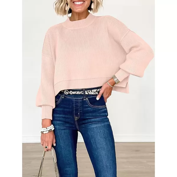 imageANRABESS Women Crewneck Cropped Sweater Batwing Sleeve 2023 Trendy Oversized Side Slit Ribbed Knit Pullover Sweater TopPink Khaki