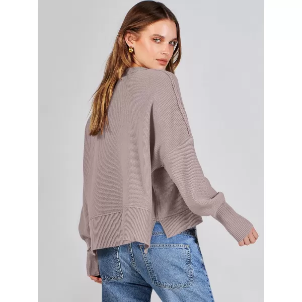 imageANRABESS Women Crewneck Cropped Sweater Batwing Sleeve 2023 Trendy Oversized Side Slit Ribbed Knit Pullover Sweater TopRed Apricot