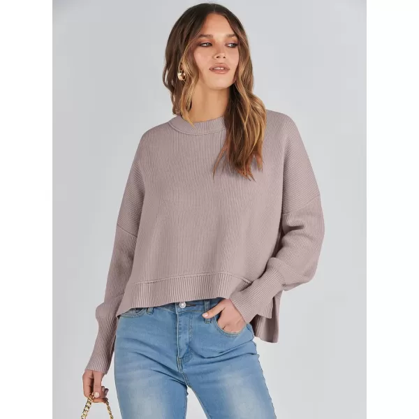 imageANRABESS Women Crewneck Cropped Sweater Batwing Sleeve 2023 Trendy Oversized Side Slit Ribbed Knit Pullover Sweater TopRed Apricot