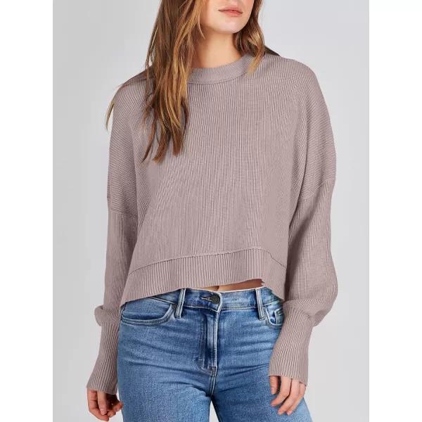 imageANRABESS Women Crewneck Cropped Sweater Batwing Sleeve 2023 Trendy Oversized Side Slit Ribbed Knit Pullover Sweater TopRed Apricot