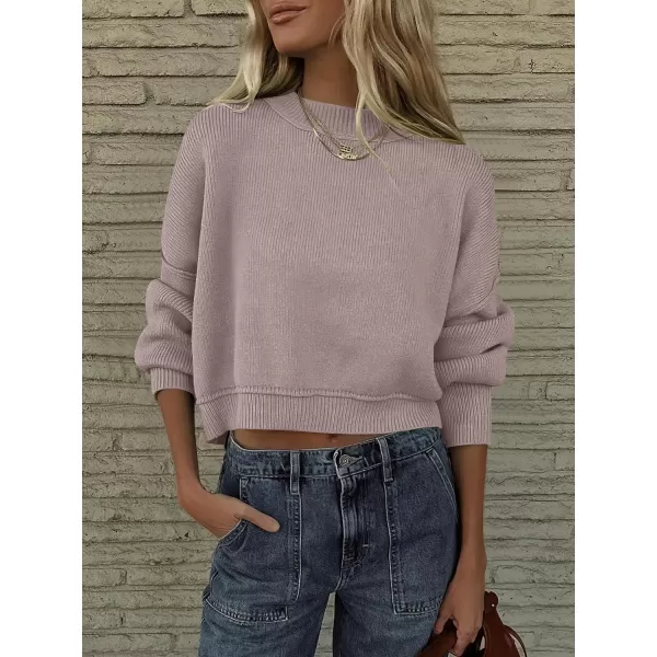 imageANRABESS Women Crewneck Cropped Sweater Batwing Sleeve 2023 Trendy Oversized Side Slit Ribbed Knit Pullover Sweater TopRed Apricot