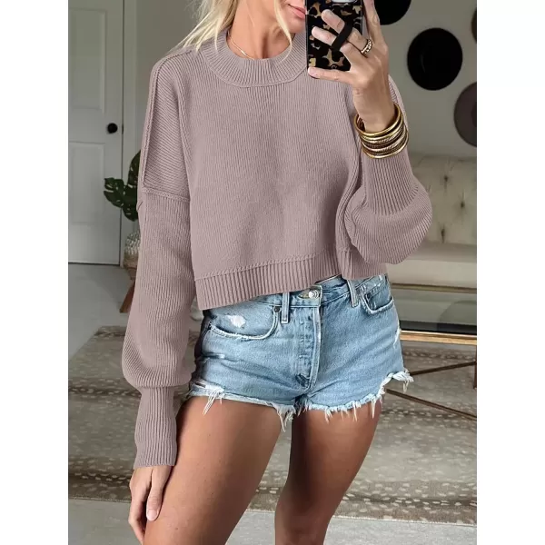 imageANRABESS Women Crewneck Cropped Sweater Batwing Sleeve 2023 Trendy Oversized Side Slit Ribbed Knit Pullover Sweater TopRed Apricot