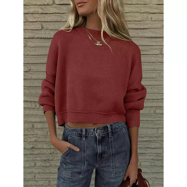 imageANRABESS Women Crewneck Cropped Sweater Batwing Sleeve 2023 Trendy Oversized Side Slit Ribbed Knit Pullover Sweater TopRust