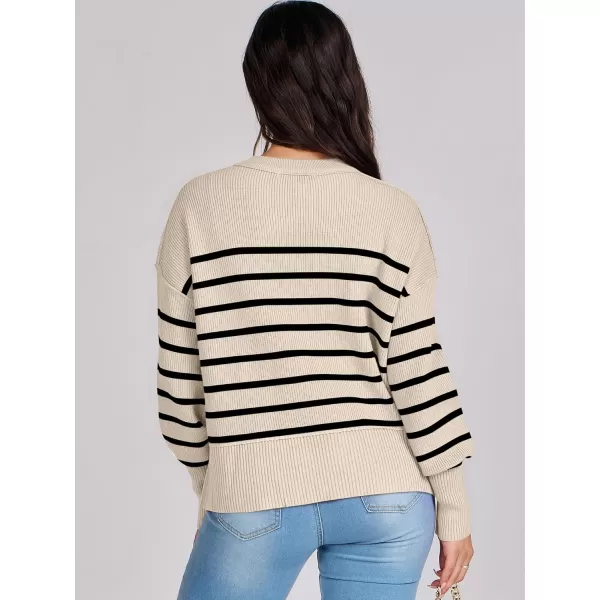imageANRABESS Women Crewneck Cropped Sweater Batwing Sleeve 2023 Trendy Oversized Side Slit Ribbed Knit Pullover Sweater TopStripe Apricot Black