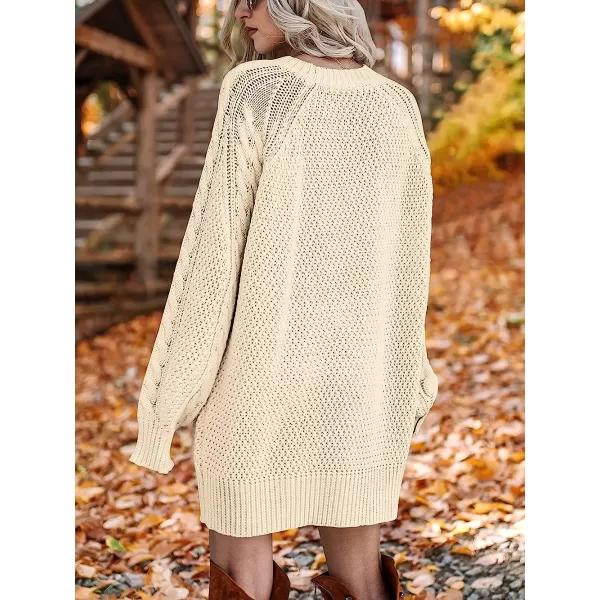 imageANRABESS Women Crewneck Long Sleeve Oversized Cable Knit Chunky Pullover Short Sweater DressesApricot