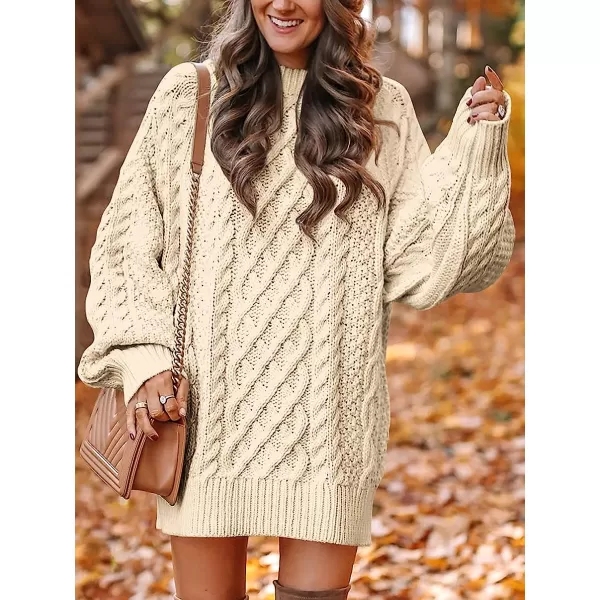 imageANRABESS Women Crewneck Long Sleeve Oversized Cable Knit Chunky Pullover Short Sweater DressesApricot