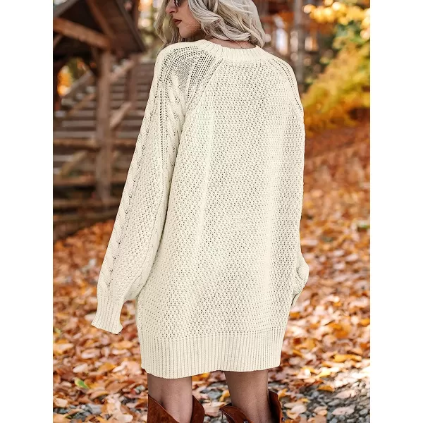 imageANRABESS Women Crewneck Long Sleeve Oversized Cable Knit Chunky Pullover Short Sweater DressesBeige