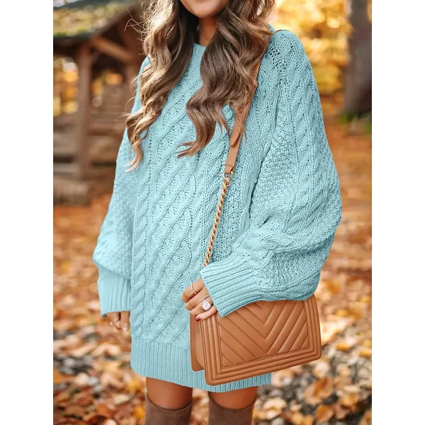 imageANRABESS Women Crewneck Long Sleeve Oversized Cable Knit Chunky Pullover Short Sweater DressesBlue