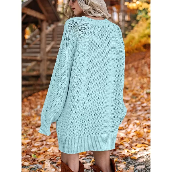 imageANRABESS Women Crewneck Long Sleeve Oversized Cable Knit Chunky Pullover Short Sweater DressesBlue