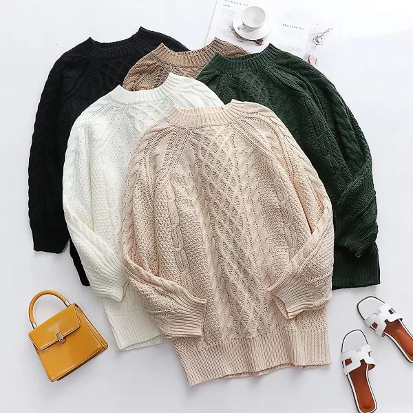 imageANRABESS Women Crewneck Long Sleeve Oversized Cable Knit Chunky Pullover Short Sweater DressesBrown