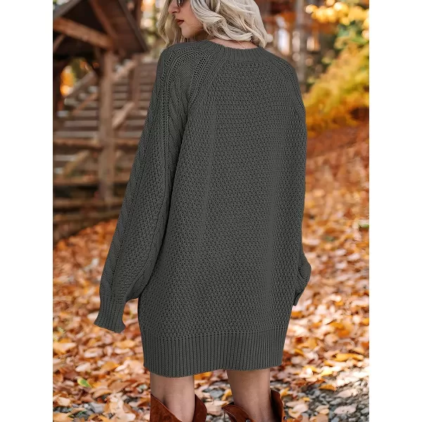 imageANRABESS Women Crewneck Long Sleeve Oversized Cable Knit Chunky Pullover Short Sweater DressesDeep Gray