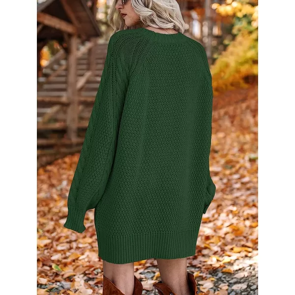 imageANRABESS Women Crewneck Long Sleeve Oversized Cable Knit Chunky Pullover Short Sweater DressesDeep Green