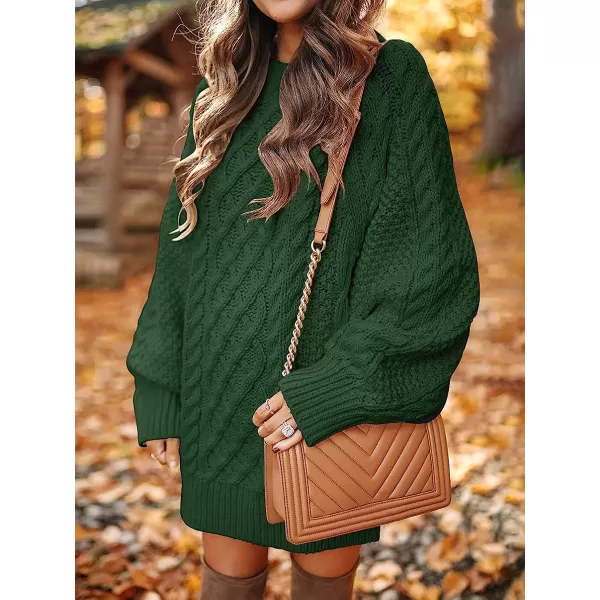 imageANRABESS Women Crewneck Long Sleeve Oversized Cable Knit Chunky Pullover Short Sweater DressesDeep Green