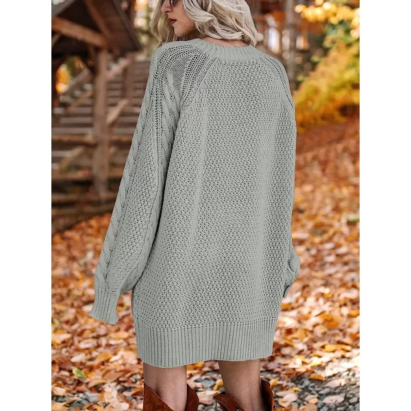imageANRABESS Women Crewneck Long Sleeve Oversized Cable Knit Chunky Pullover Short Sweater DressesGray